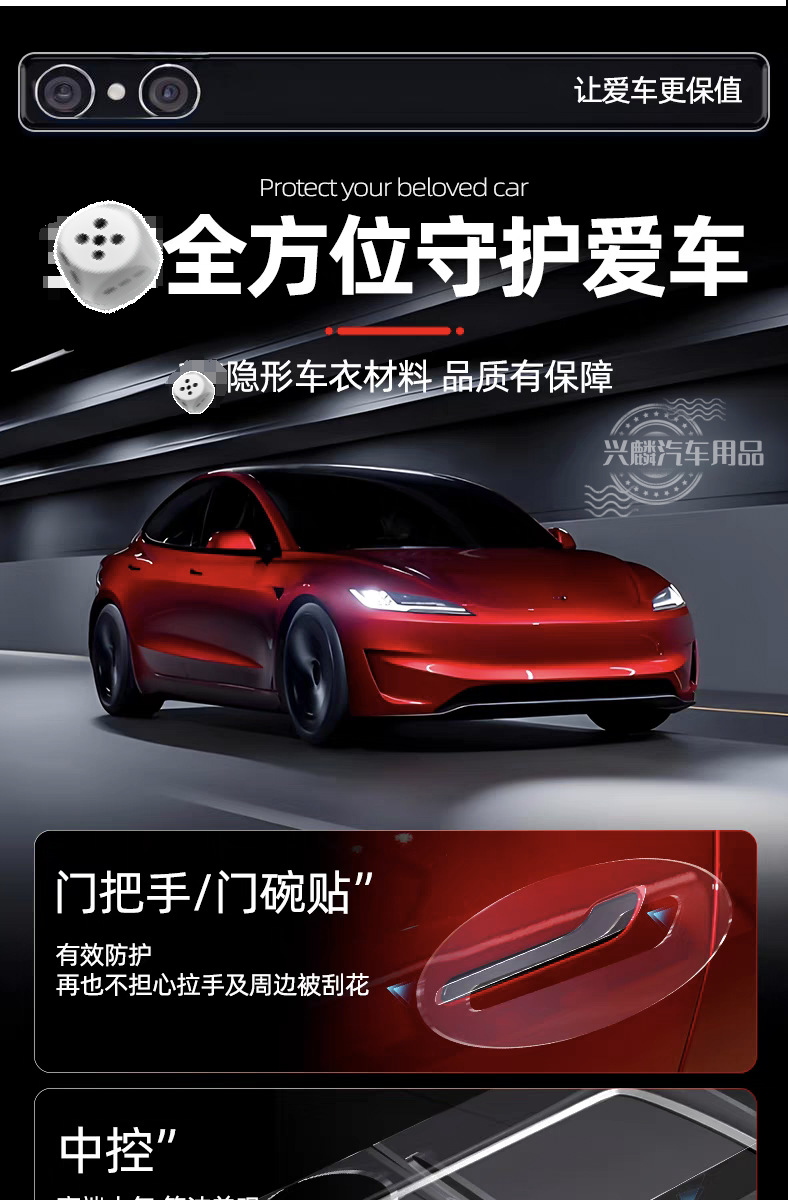Tesla Refreshed Model Y Rear Door Anti-Splash Film Protective Film Door Extended Front Bumper Triangle Area Film