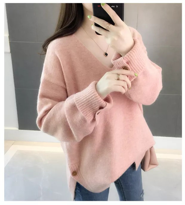 loose hedging V-neck knitted sweater nihaostyles clothing wholesale NSFYF85643