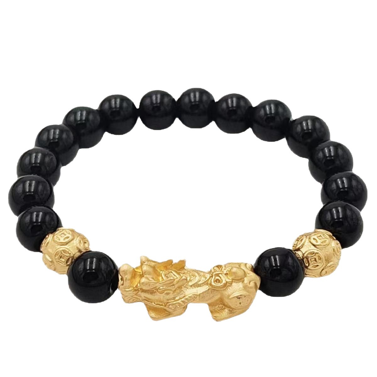 Imitación obsidiana pulsera chapada en oro mantra de seis palabras que preservan el color pulsera de cuentas de oro joyería de la suerte para los hombres