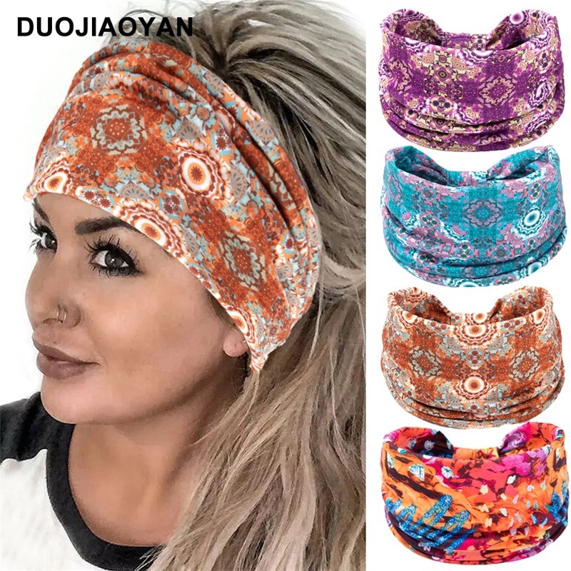 Otoño e Invierno nueva diadema de moda para mujer con estampado bohemio nudo ancho borde elástico pañuelo para la cabeza accesorios para el cabello_voghion.com