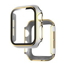 适用苹果手表保护壳 iwatch se 456代PC双色电镀+钢化膜一体表壳