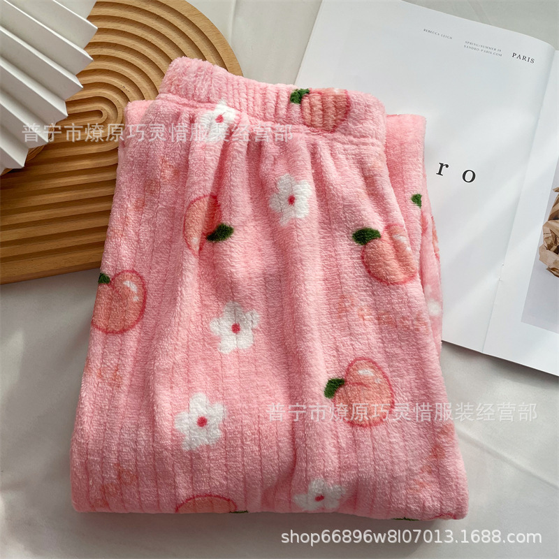 Pantalones de pijama de franela de coral de dibujos animados, pantalones de pijama de hombre, pantalones de invierno de otoño de mujer, pantalones caseros