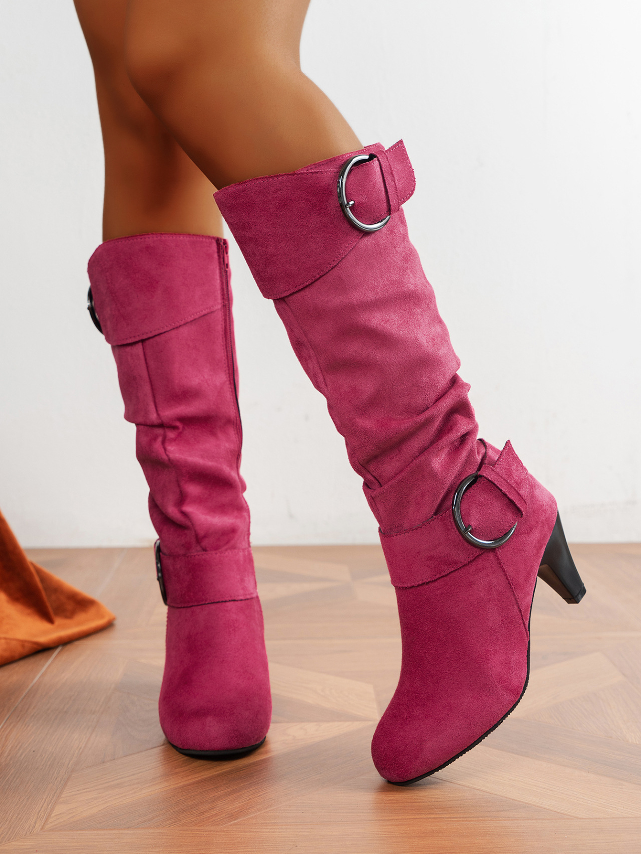 Damen Overknee Stiefel Mit Blockabsatz Und Schnallen Design_voghion.com