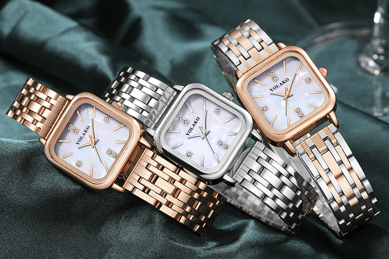 55g Weight Ordinary Glass Mirror Material Casual Solid Color Double Snap-fastener Quartz Women's Watches