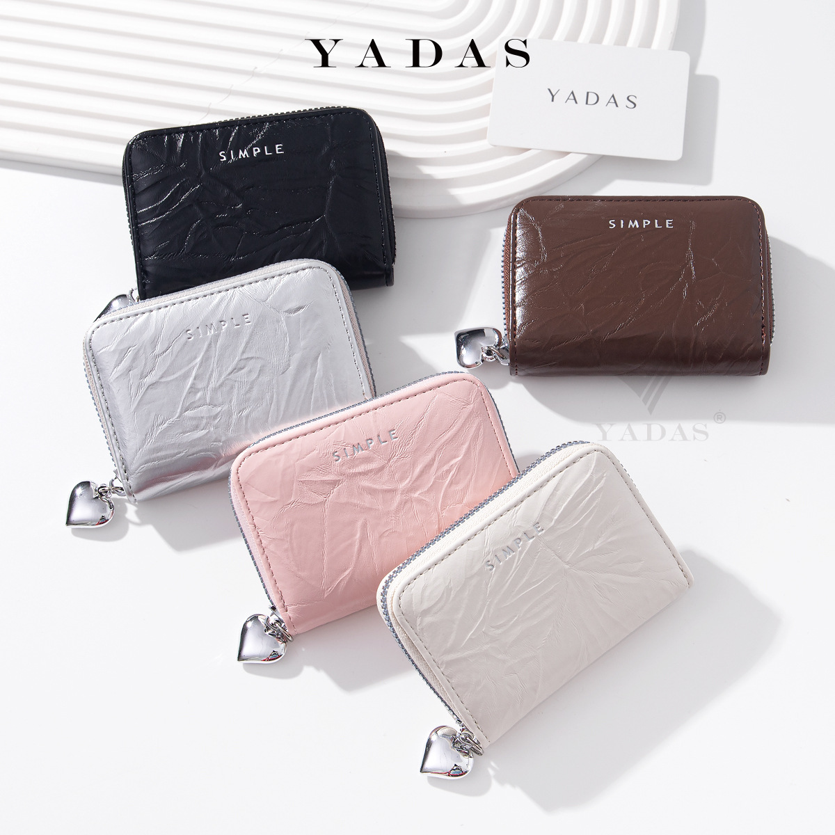 YADAS nueva cremallera mini moda textura explosiva agrietada color sólido multi-cartón órgano damas PU bolsa de tarjetas al por mayor