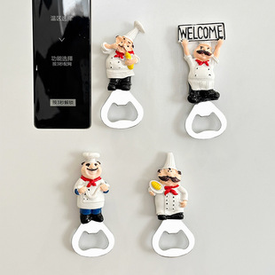 Chef Series Refrigerator Magnet Bottle Opener Beer Bottle Opener Wine Opener Soda Drink Magnetic Multifunctional Bottle Opener