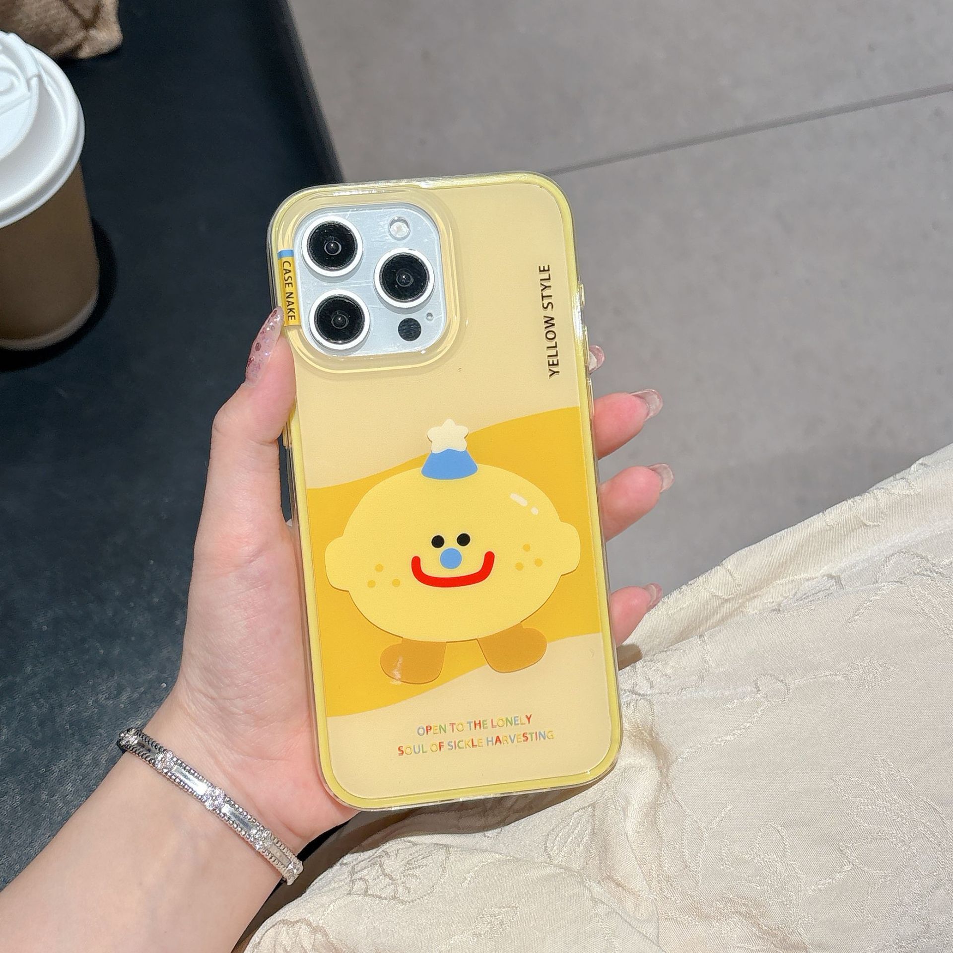 Simple creativo lindo limón cara sonriente aplicable 16ProMax funda para teléfono móvil 15Pro dibujos animados 14/13 nuevo 15PM