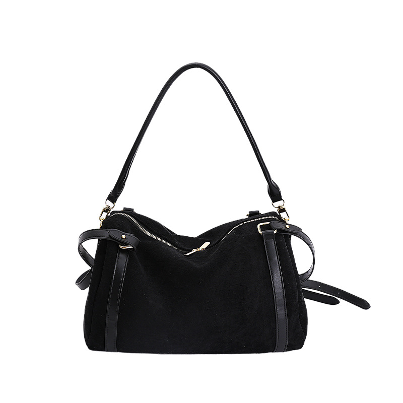 Cross-Border Retro Suede Boston Bag For Women, New Large Capacity Commuter Underarm Shoulder Bag, Trendy Crossbody Bag - Thumbnail 8