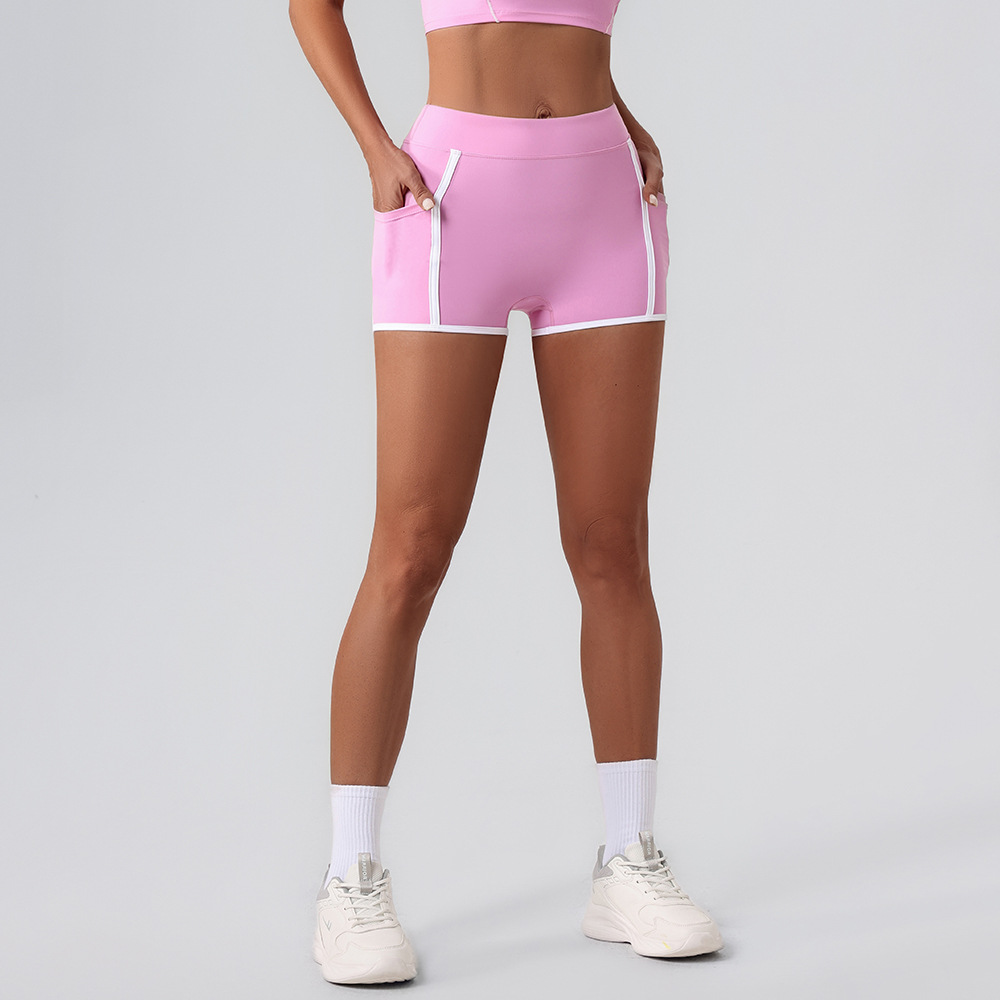 2025 pantalones cortos de yoga europeos y estadounidenses, cintura alta, abdomen cerrado, caderas rápidas, secado rápido, alta elasticidad, pantalones de fitness de tres puntos, pantalones de pantalonado