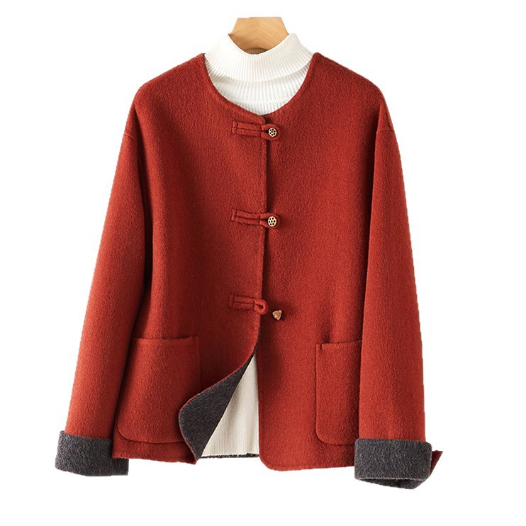 新しい新しい中国風のカラーブロック両面ウールコート女性のトップス秋と冬のウールコートブティック婦人服卸売