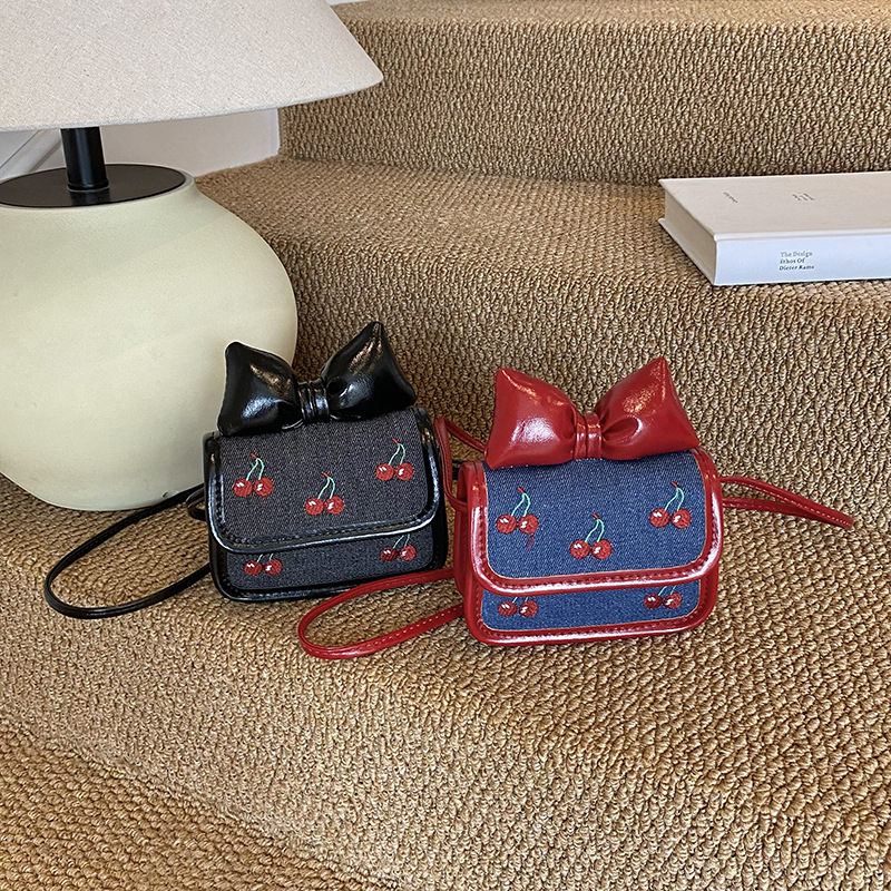 Bolsa de hombro coreana para niños y niñas, arco dulce, mini mochila para bebés, lindos pequeños accesorios para niños de cereza