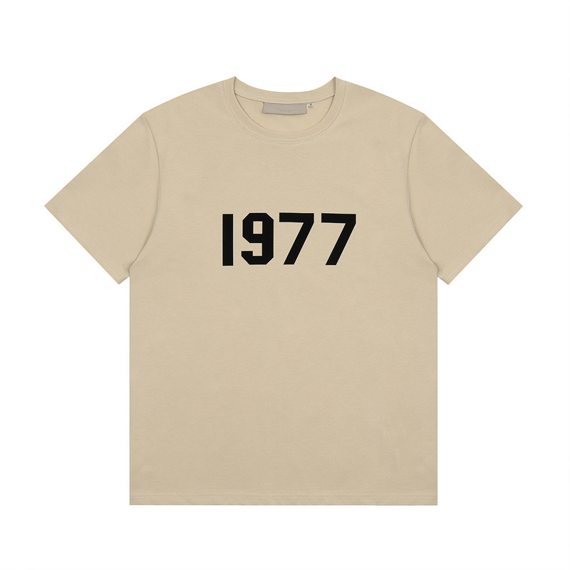 Cross-border FOG Multi-line ESENTIALS Flock Printed Letter Short-Sleeve Retro American Summer Couple T-Shirt Hombre