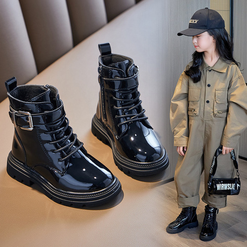 Boys' Martin Boots Spring and Autumn Style Fall English Style Children's Shoes Black Short Boots Trendy