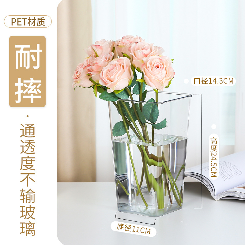 アクリル小花瓶生花透明直筒乾花バラ百合水培植物プラスチック花瓶置物
