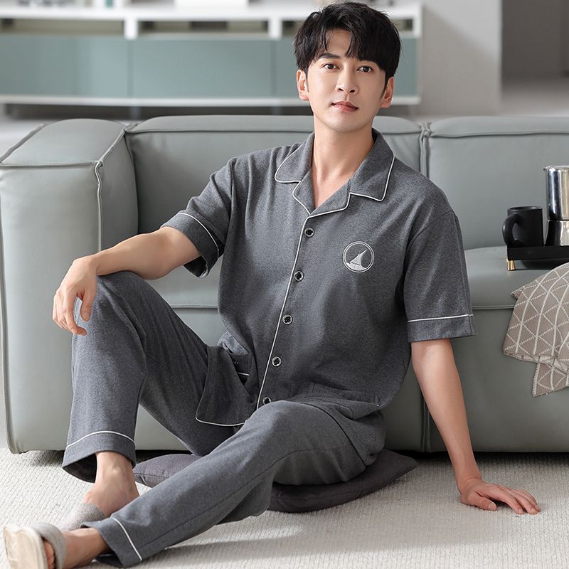 100% pantalones de algodón de manga corta pijamas de hombre verano más tamaño traje de algodón suelto ropa para el hogar