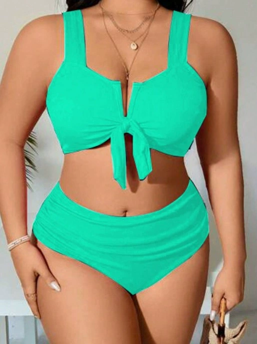 Цветные брюки, комплект, купальник, plus size, V-образный вырез