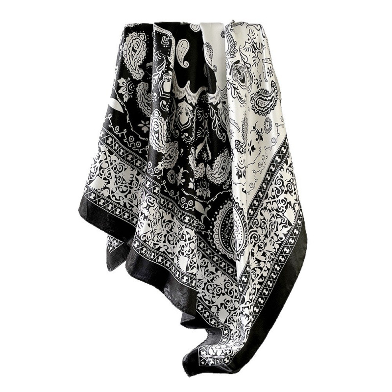 Women's Classic Color Block Cashew Print Silk Scarf 90 Cm Large Square Shawl Bag Headband_voghion.com