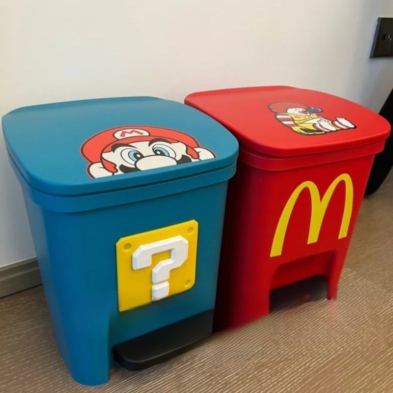 McDonald's Trash Bin Home Living Room Housewarming Large Large Capacity Pedal Creative Cute Bedroom Trash Bin with Lid