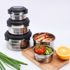 Round stainless steel lunch box sealed box plastic lid set stainless steel food box student office worker portable lunch box