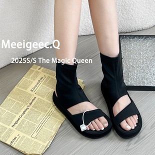 2025 New Summer Fashion Versatile Korean Style Thick-Soled Open-Toe Wedge Casual Short Boots and Sandals