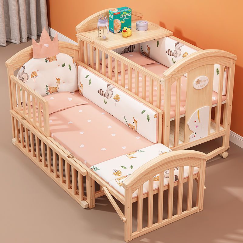 Crib Solid Wood Multifunctional Baby Bb Bed Cradle Crib Newborn Sleeping Bed Removable Kidsren's Splicing Large Bed