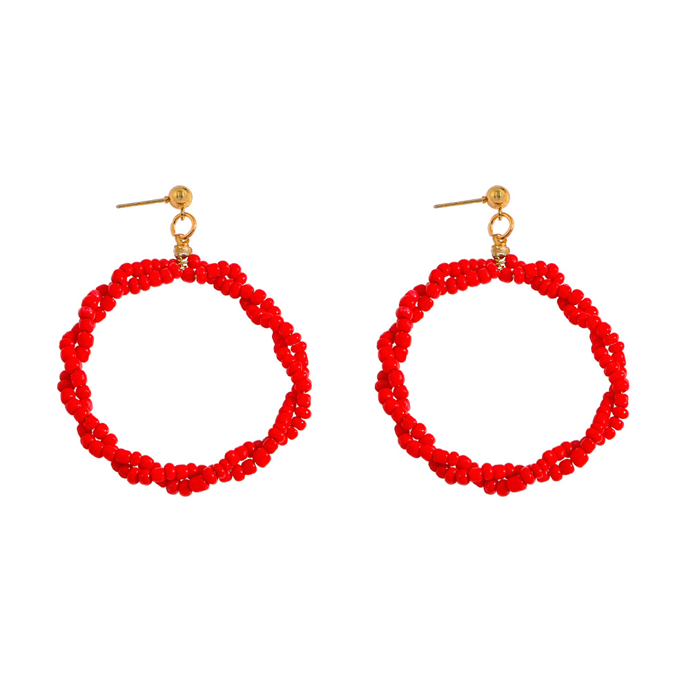 New Bohemian Holiday Style Colored Beads Earrings Double Twisted Big Circle Earrings Ethnic Style Accessories display picture 4