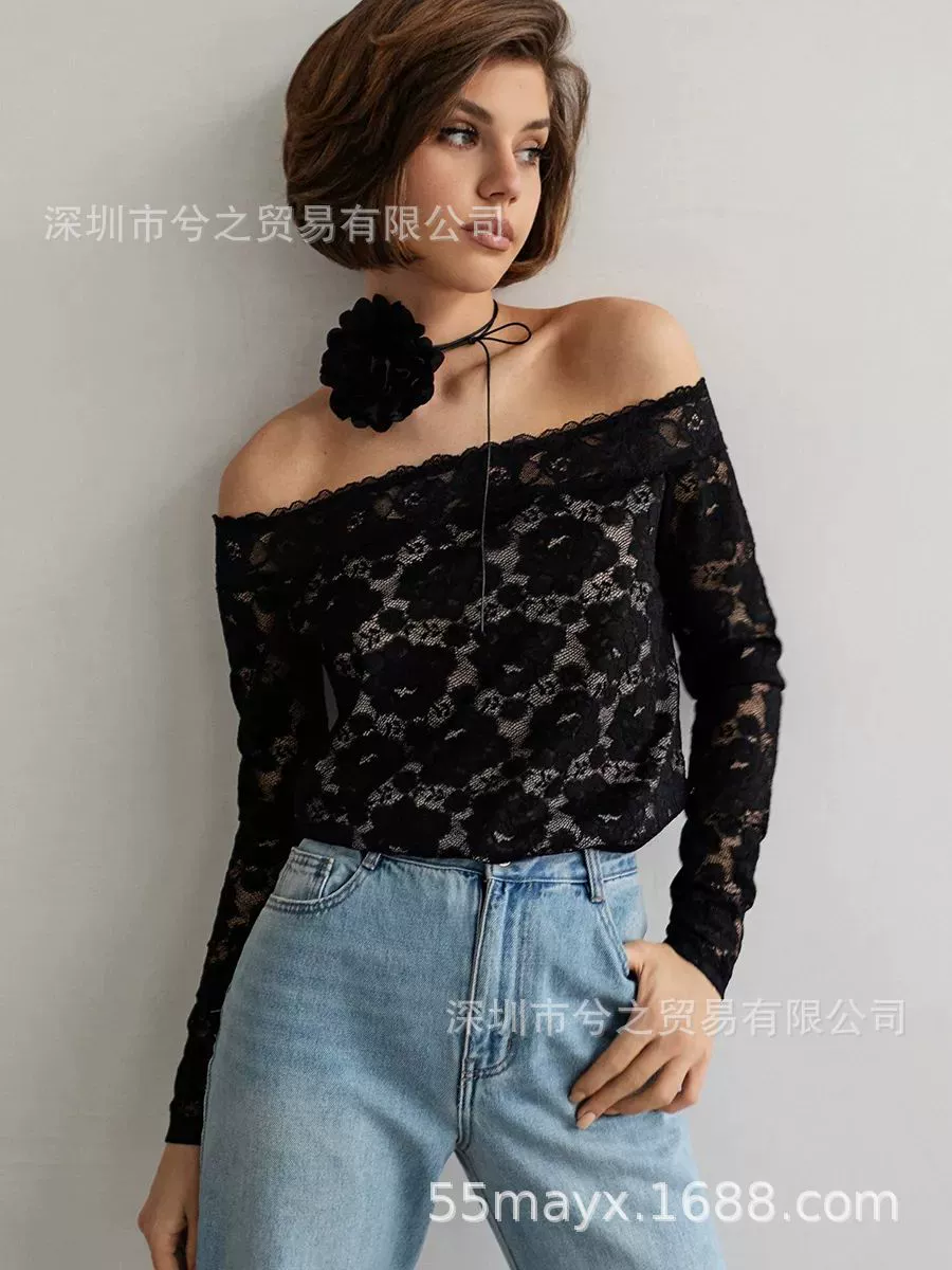 Кружевное боди Hollow lace bodysuit, one-neck off-the-shoulder jumpsuit для женщин
