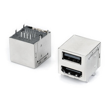 双层HDMI A型 19p 母座+USB2.1 电源快充连接器 90度二合一一体式