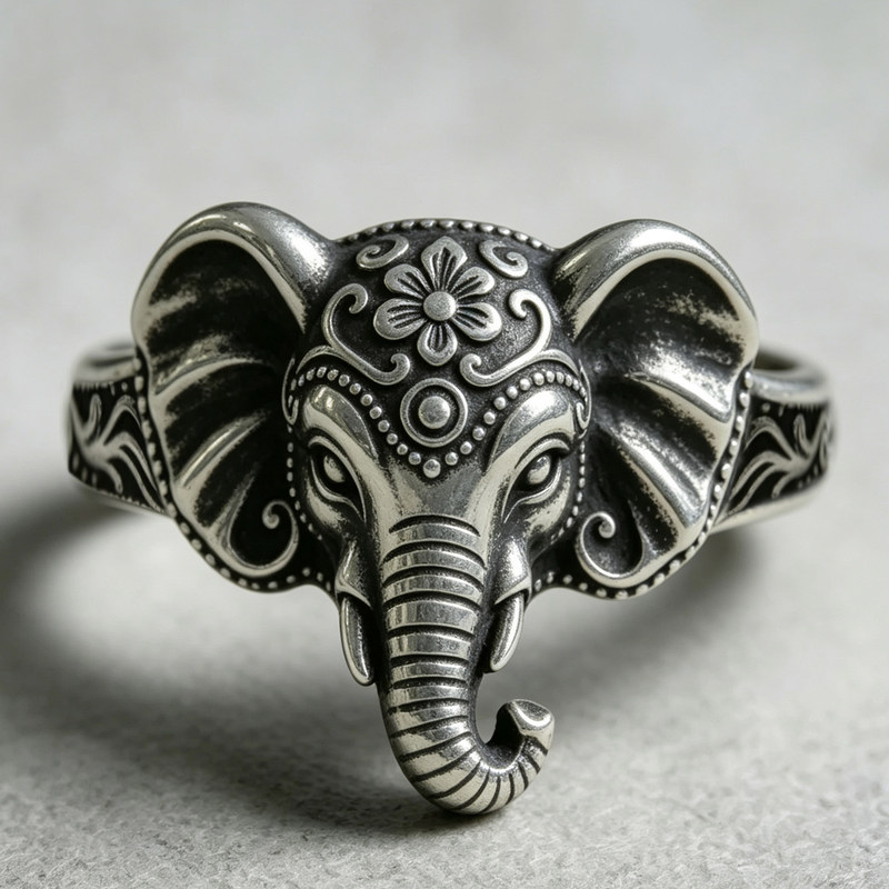 Sanjie New Animal-Shaped Elephant Ring, Alloy Carved Pattern Vintage Unisex Jewelry, In Stock from Manufacturer