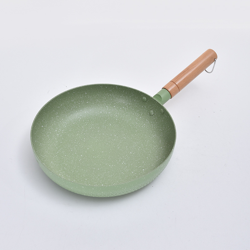 Creativo mango de madera de aluminio sartén cocina de inducción pan universal hogar comida complementaria huevo frito sartén al por mayor