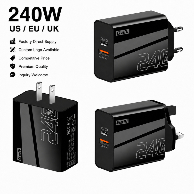 240W Multi-Port Charger Pd Smartphone Fast Charging Charging Head European, American and British Standard Qc3.0+Pd Plug Adapter
