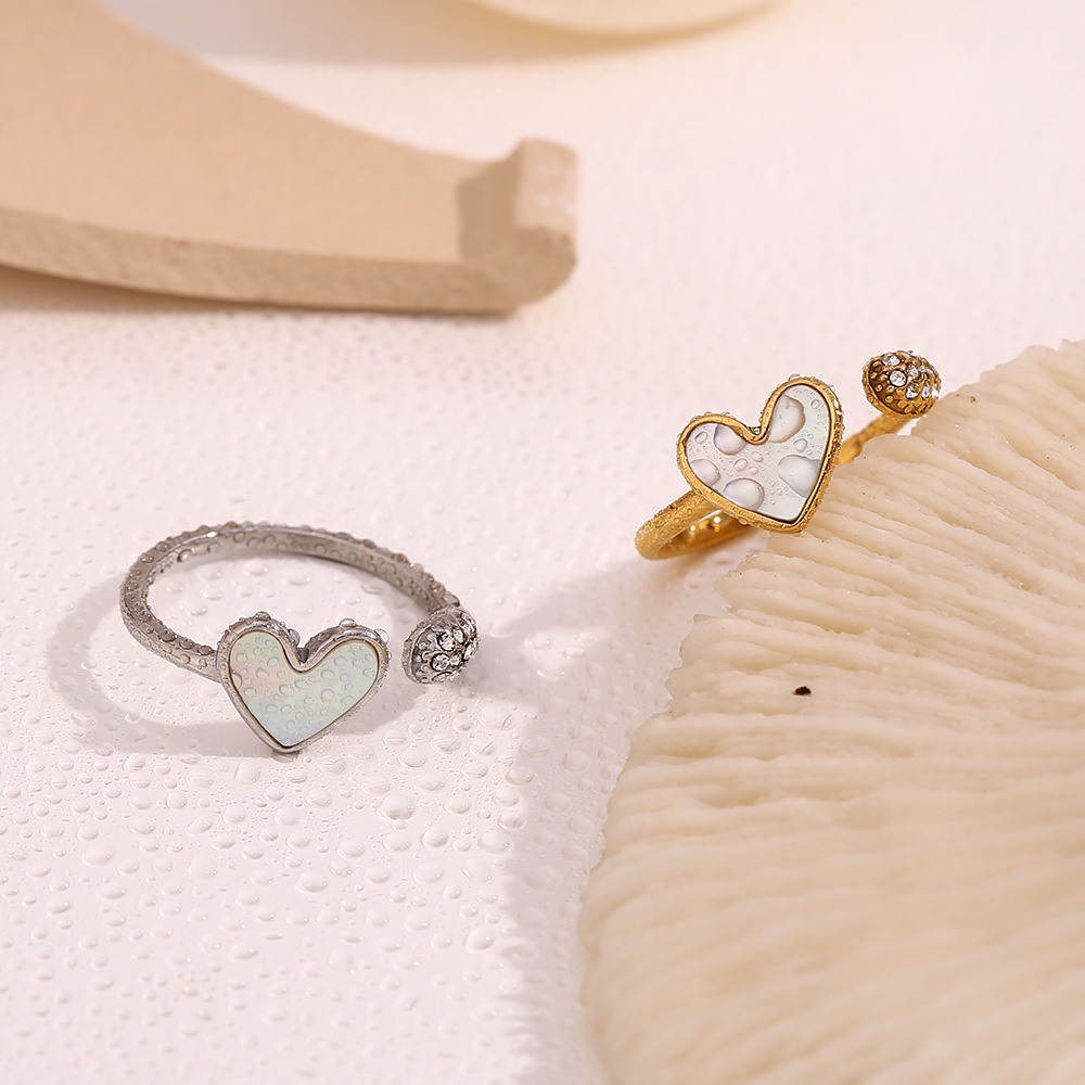 White Shell Love Stainless Steel Ring