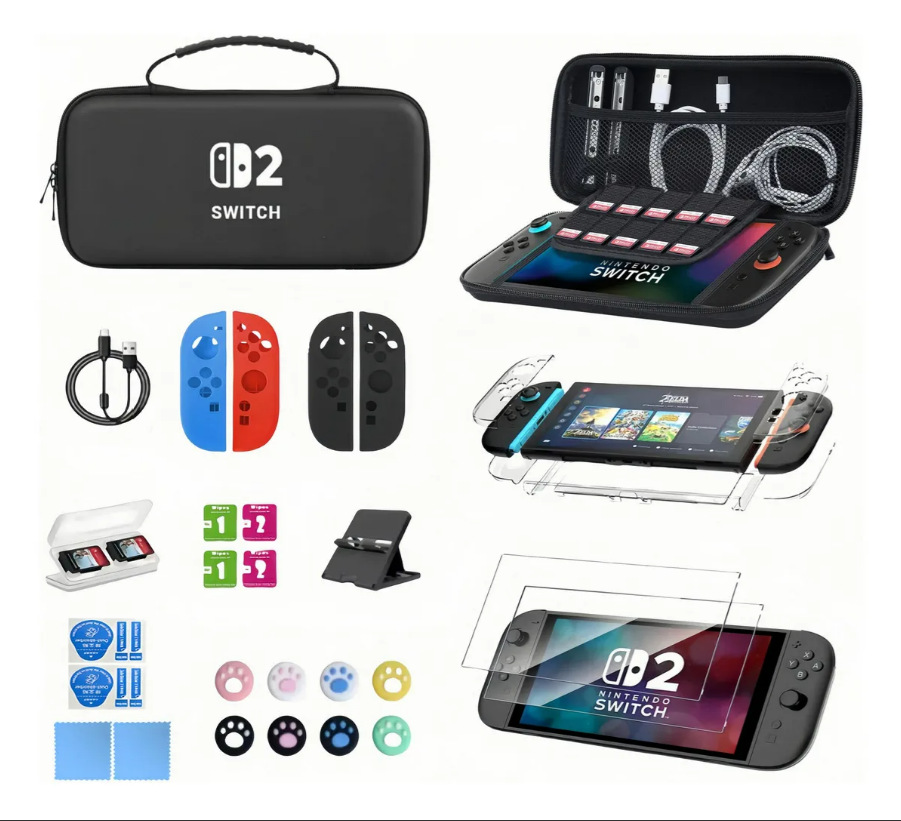 2025 nuevo conjunto de bolsa de almacenamiento switch2 cubierta protectora de caja de cristal switch2 película templada switch2