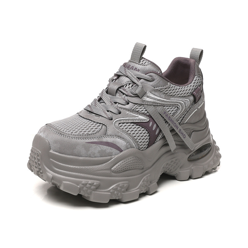Giày sneaker nữ chunky đế dày lưới thoáng khí tăng chiều cao — màu tím