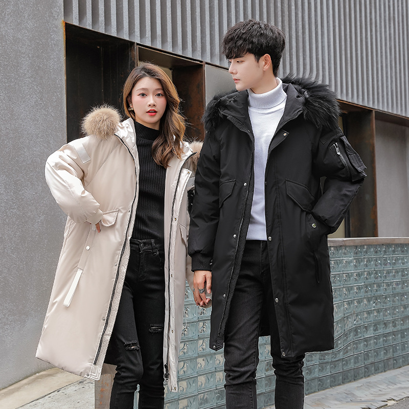 Abajo chaqueta de los hombres de mediados de-longitud de moda de terciopelo alto Abrigo con capucha pareja desgaste invierno nuevo espesado cálido de los hombres y las mujeres del mismo estilo