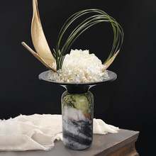 现代简约天然大理石圆形花器样板间酒店家居玄关桌面装饰摆件批发