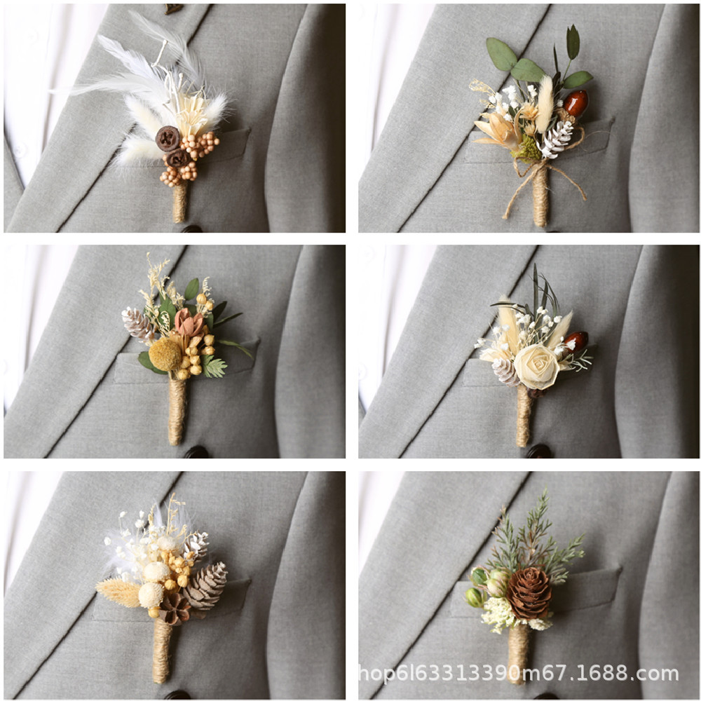 Flor fresca al por mayor flor seca ramillete novia y novio boda vestido de fiesta graduación ramillete accesorios fábrica