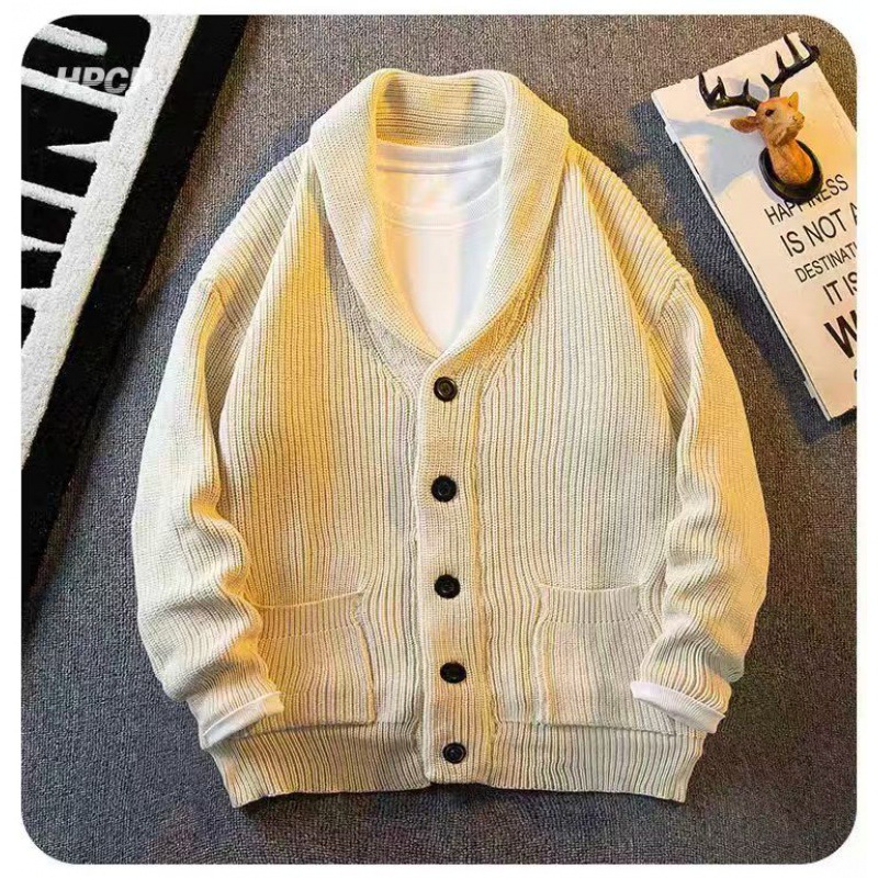 Green Fruit Collar Cardigan Sweater Jacket, Men's Retro Outer Knitted Sweater_voghion.com
