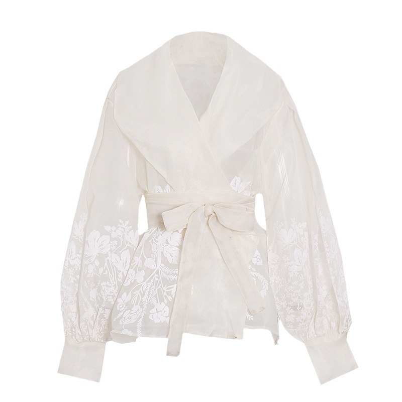 Women's Clothing 2024 autumn new retro palace style sexy suit collar high end lace waist slimming tops shirts for women_ipsvogv.com