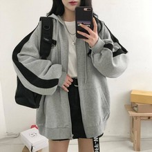 秋季连帽卫衣女装学生新款原宿风宽松运动长袖上衣拼接女外套
