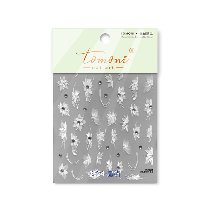 Tomoni cristal diamante uñas pegatinas popular japonés retro uñas pegatinas fábrica al por mayor semi-transparente flor nieve corte 3324