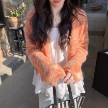 彩虹毛衣针织开衫女秋冬2025新款慵懒风粗线宽松外搭短款外套上衣