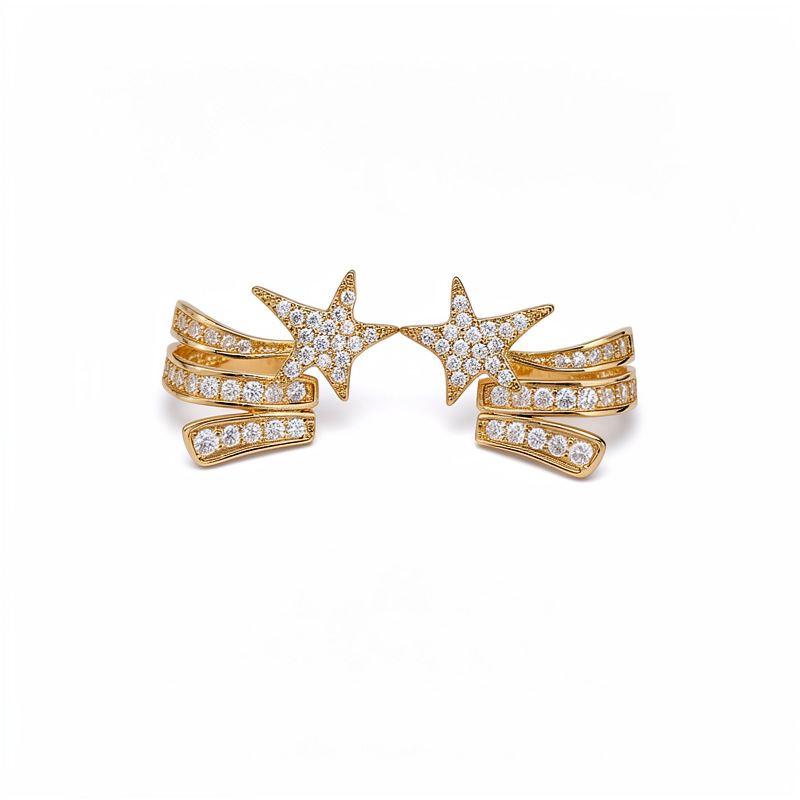 Estrellas de piedra de tres capas de orejas para mujeres sin agujeros de orejas temperamento personalizado aretes ligeros de lujo alta sensación de auriculares al por mayor