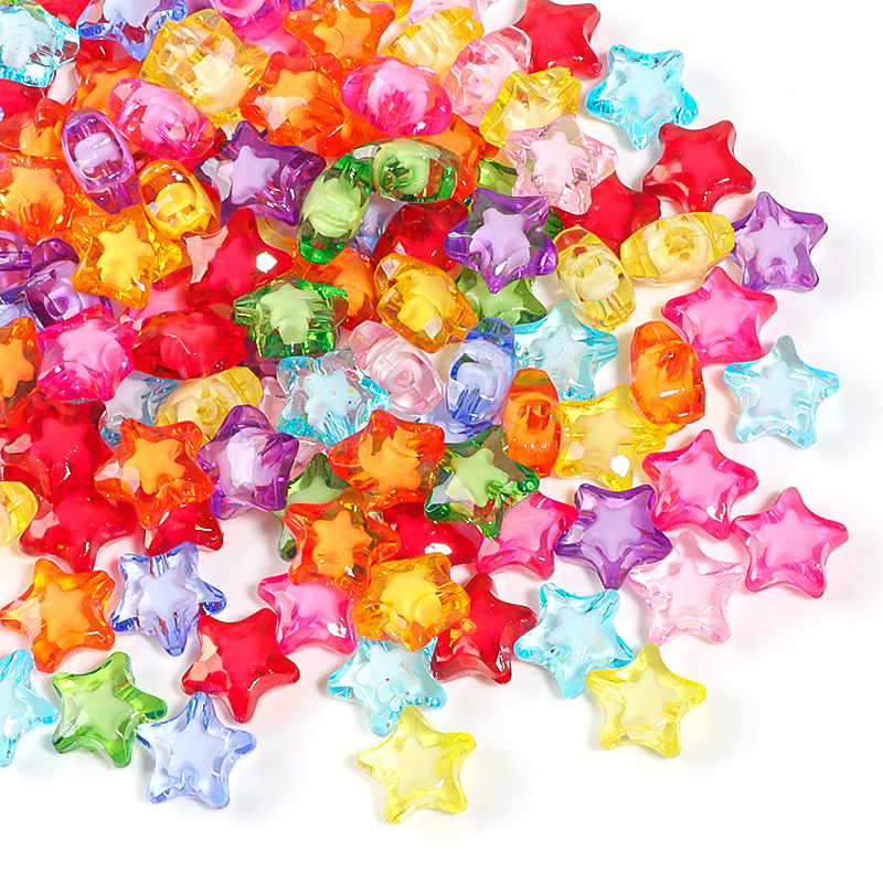 Acrílico color Pearl zhongzhu dibujos animados estrella de cinco puntas amor agujero recto cuentas DIY cadena de teléfono móvil accesorios de joyería de pulsera