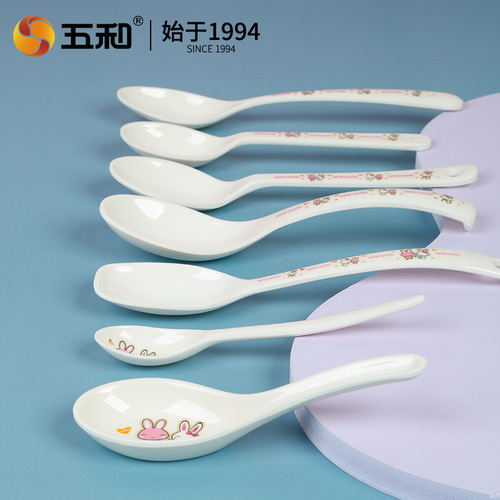 Wuhe Food Grade Melamine Tableware Cartoon Children's Rabbit Spoon Tableware Household Children's Spoon Resistant to Falling Spoons Wholesale