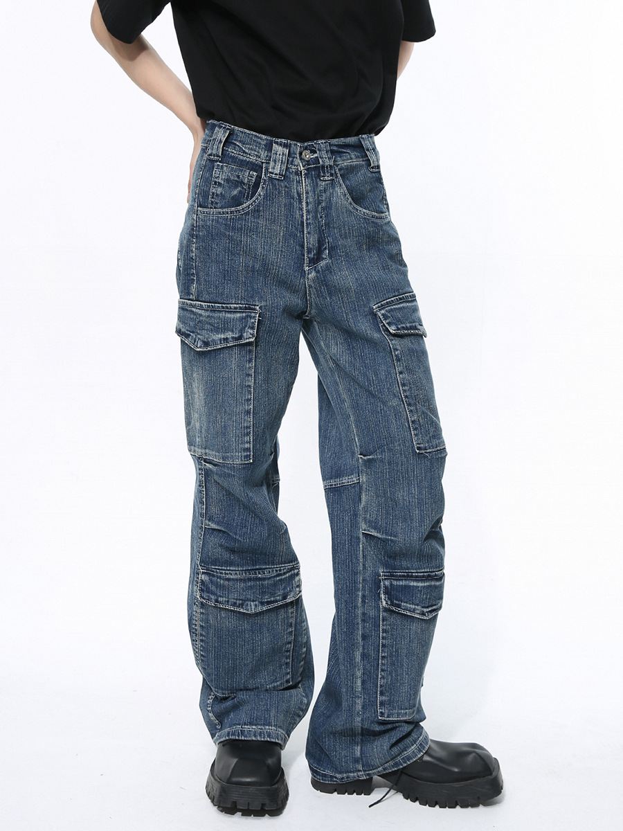 Mtlclothes ropa de Hombre | 2024 primavera nuevo diseño avanzado de moda tridimensional multi-Bolsillo ropa de trabajo jeans