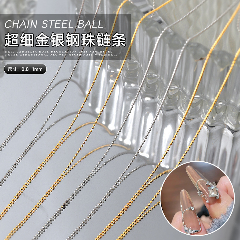 Japanese Nail Art Chain Gold and Silver Small Steel Ball Thin Chain Internet Popular Metal Jewelry Nail Accessories Nail Art Jewelry
