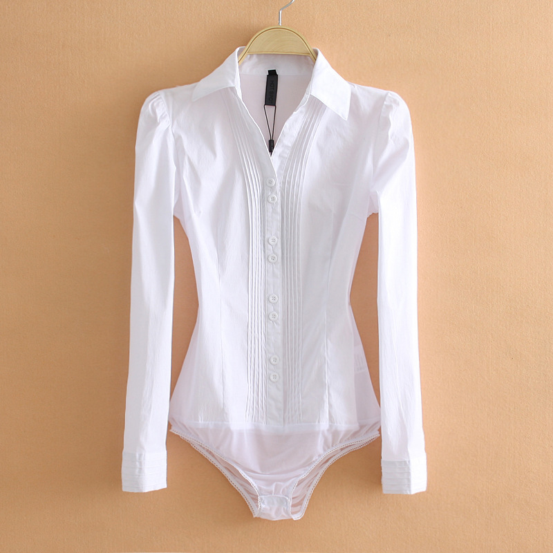 Business Commuting Professional One-Piece Cotton Shirt Women's Long Sleeve White Crotch Classic New Style