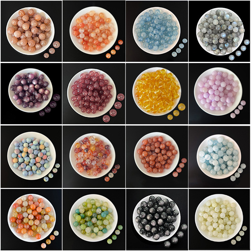 Natural White Crystal Loose Beads, Strawberry Crystal, Obsidian, Agate, Jade, Aquamarine, Moonstone, Prehnite Beads