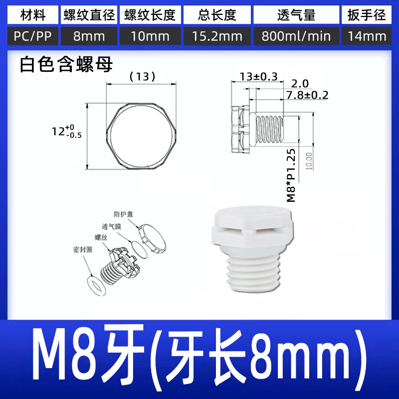 M8 (8mm thread) White without nut